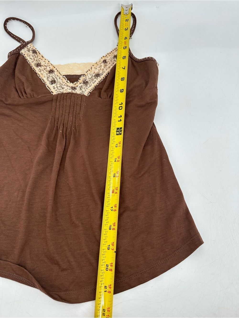 Y2K Brown Beaded Lace Trim Cami Tank Top Womens Small Boho Cottagecore - Picture 9 of 10